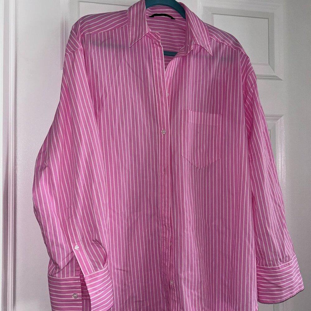 Zara Pink and White, Poplin Shirt - Medium